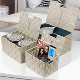 3-Piece Double Woven Basket Bin Set with Lid - Sorbus Home